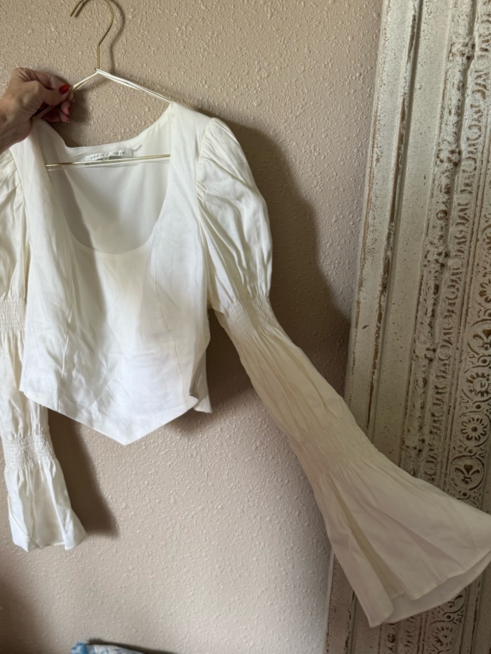 Endless Rose Cream Square Neck Crop Top with Flared Sleeves